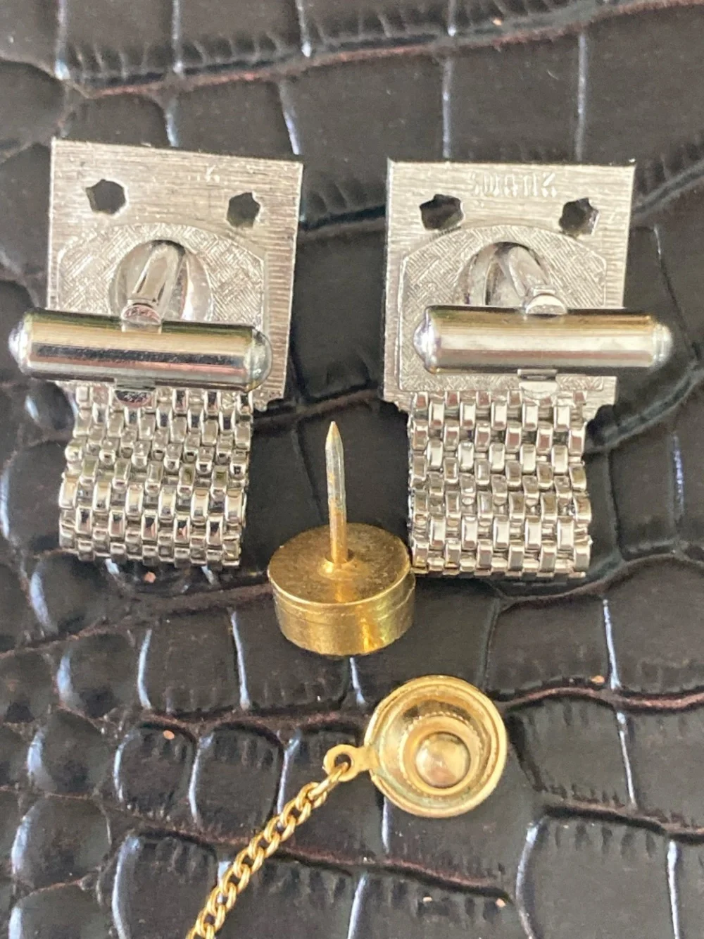 Vintage Swank Aurora Borealis Crystal Wrap Cufflinks w/ matching Tie Tack 1960s